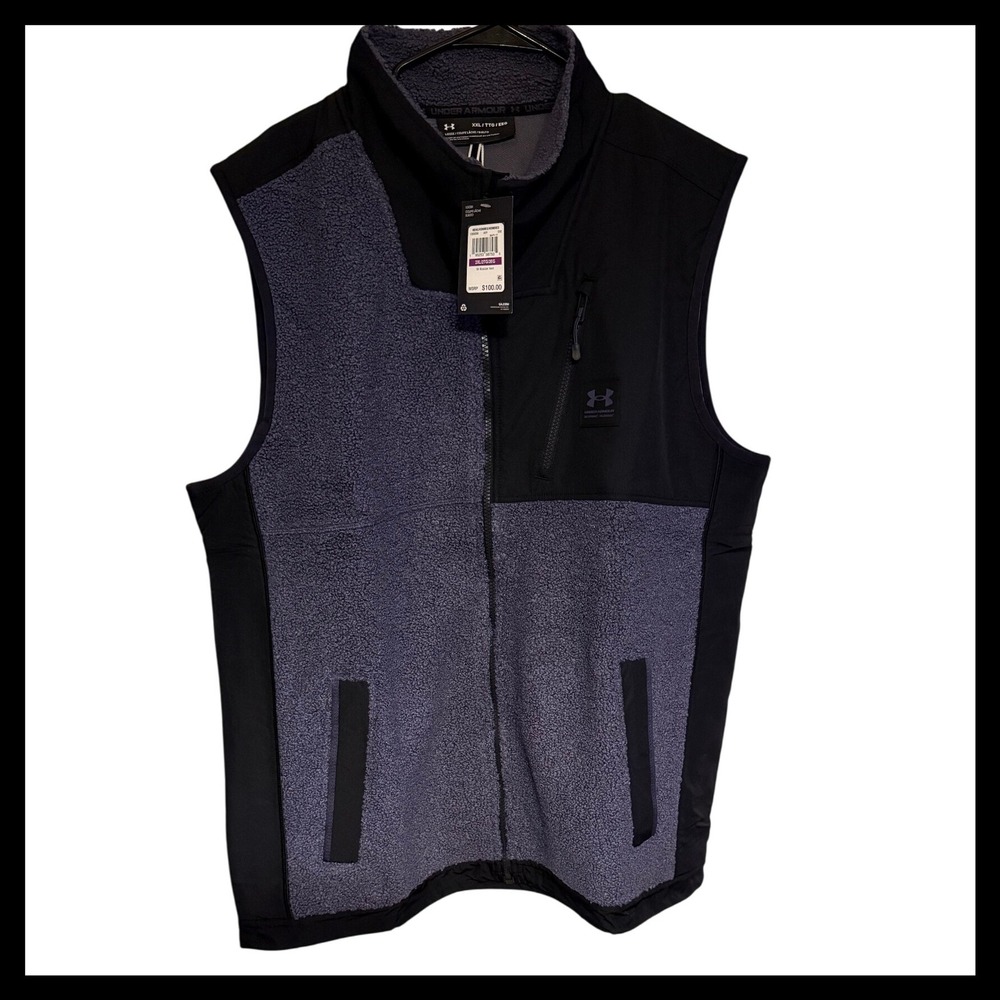 NWT Under Armour Mens Loose Fit Mission Vest XXL Black Grey Fleece